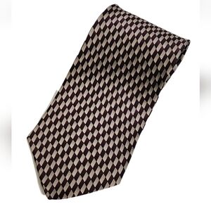 vintage BRUNO ROSSI Silk Neck Tie Geometric‎ Handmade Burgundy Tan